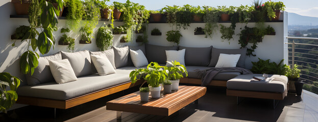 Wall Mural - Modern balcony sitting area decorated with green plant