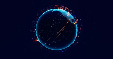 Aufkleber - Digital earth globe rotating with digital network lines. Concept of futuristic global network connection and data communication, Transmit and transfer data. Seamless loop 3D animation.
