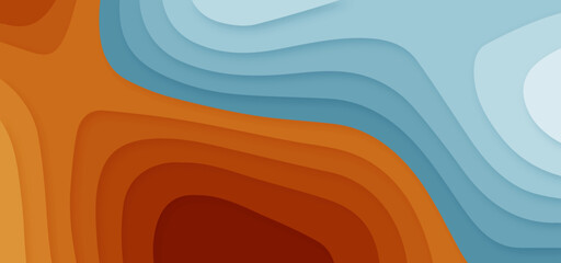 Poster - blue and orange gradient abstract background with waves. multi color papercut background for templat