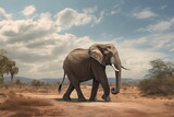 Fototapeta  - elephant walking with nice landscape
