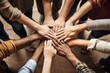 © Postproduction - A photo of a group of people holding hands in a circle. Concept of team support.