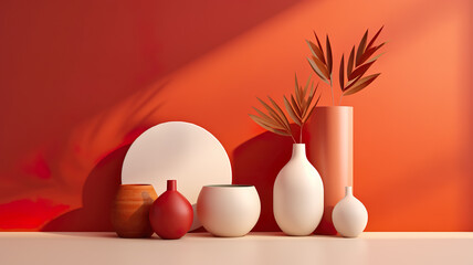 Beautiful ceramic vase arrangement in red and orange colours. 