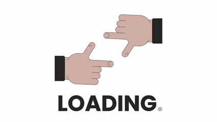 Poster - Sun clouds in finger frame line 2D loading animation. Finger focus animated cartoon linear concept 4K video loader motion graphic. Bright day in framing gesture. New perspective download process gif