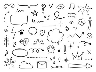 Wall Mural - abstract doodle elements. hand drawn decorative illustrations in sketch style. arrows, stroke, stars