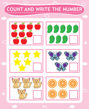 Count And Write The Number, Math Worksheet For Kids