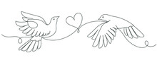 Two Dove With Heart Line Art Style Vector Illustration