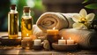 © Aleksandr - Premium Spa Essentials Close-up: Oils, Towels, and Candles, generative Ai
