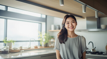 Wall Mural - Portrait of a young girl in the kitchen