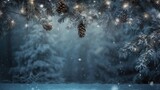 Fototapeta  - Copy space with christmas scene with pine cones and lights