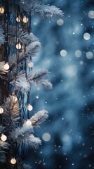 Poster - A christmas tree with white lights in the snow