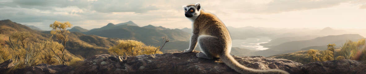 Wall Mural - A Banner Photo of a Lemur in Nature