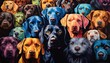 abstract hypnotic illusion of dogs in many colors