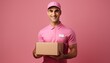© CravenA - delivery man with a package, male courier wearing uniform holding box