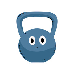 Cartoon kettlebell with a cheerful expression. Vector illustration in hand draw style