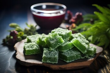 Sea moss green gummies candy in the kitchen