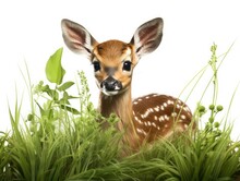 Detailed Fawn Lying In Grass