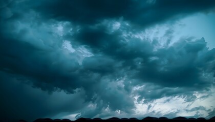 Wall Mural -  Dark teal cloudy sky. Night skies with clouds. Gloomy sky background for design.