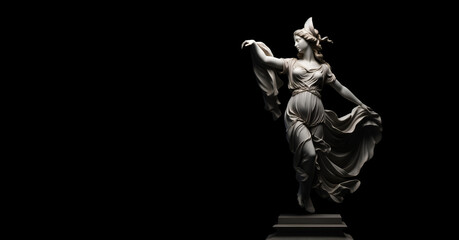 Marble Greek Goddess on a black background with copy space.