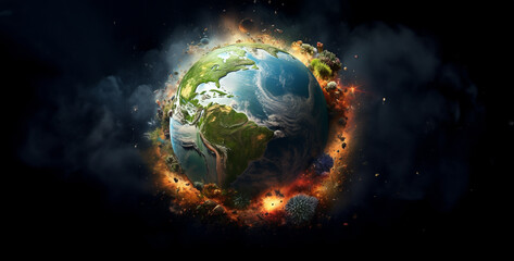 Wall Mural - planet in space destroy ultra hyper realistic photo from earth from universe destroy Hd wallpaper