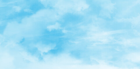 fresh and shiny white clouds on blue sky with tiny clouds, hand painted watercolor shades sky clouds