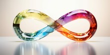 Glass Symbol, Infinity Sign Made Of Colorful Transparent Material On White Background