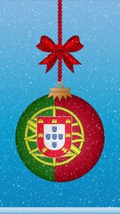 Wall Mural - Snow falling on christmas ball with flag of Portugal