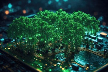 Poster - illustration of green trees growing. ai generative