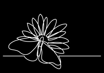 Sticker - continuous line drawing vector illustration with FULLY EDITABLE STROKE - of beautiful flower bouquet invitation floral card design on black background