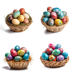 Wall Mural - Colorful and patterned Easter eggs in a basket for Easter use.
