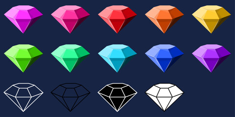 Poster - A set of full brilliant cut. All kinds of colors of gems, and the shape of the borders. Diamonds, brilliants, emeralds, beautiful jewels.