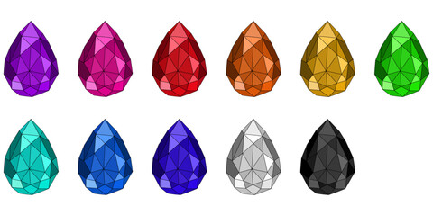 Aufkleber - Multi-colored expensive stones, pot-bellied and large, black outline. Gemstones in the shape of a pear.
