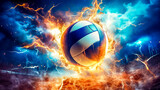 volleyball ball flying at high speed in fire