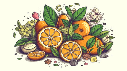 Wall Mural - Healthy food, colorful citrus fruit set, vitamin C, generative AI.