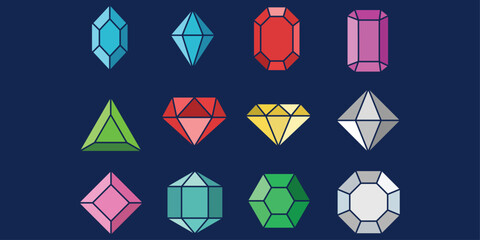 Leinwandbilder - Various flat jewels. Gemstones of various colors and shapes. A set of flat and varied jewels.