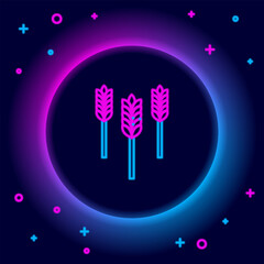 Poster - Glowing neon line Cereals set with rice, wheat, corn, oats, rye, barley icon isolated on black background. Ears of wheat bread symbols. Colorful outline concept. Vector