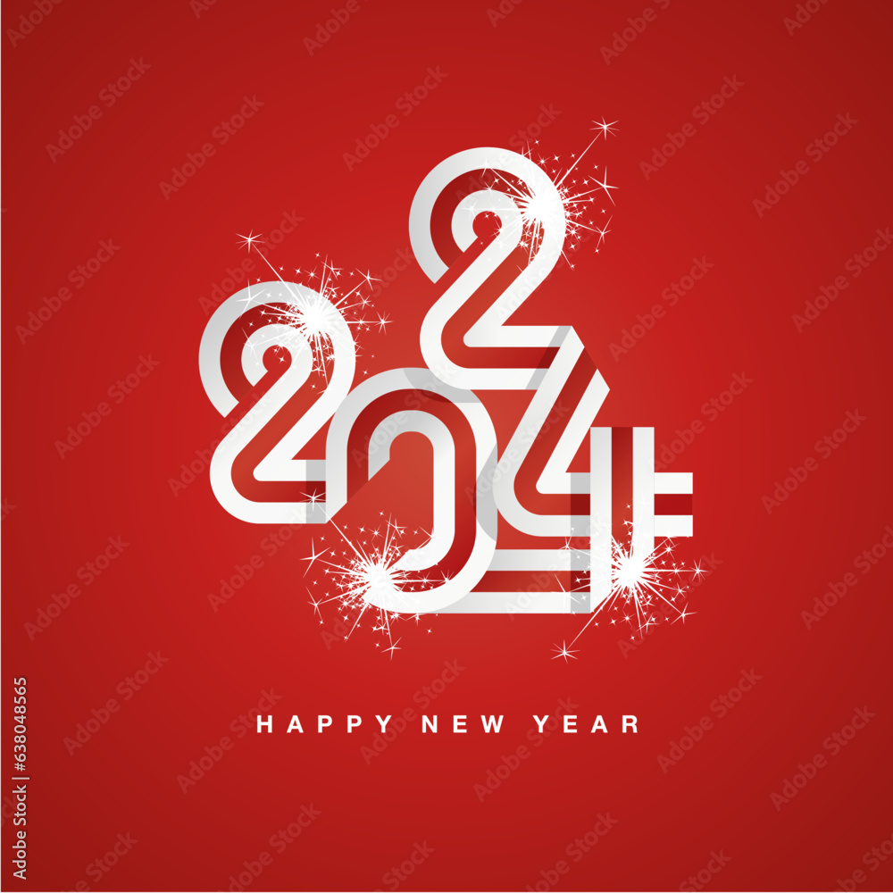 2024 New Year continuous ribbon in the shape of 2024. Abstract white ...