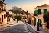 Fototapeta Fototapeta uliczki - Buildings in the district of Plaka in Athens by the Acropolis.