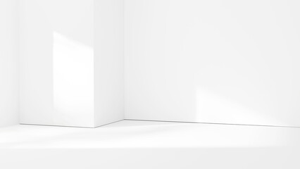 Aufkleber - White blank floor studio room with sunlight beams and shadows, abstract interior white background design