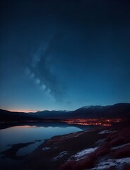 Wall Mural - Highland landscape with night sky. AI generated illustration