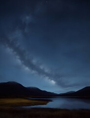 Wall Mural - highland landscape with night sky. ai generated illustration