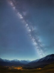 Wall Mural - highland landscape with night sky. ai generated illustration