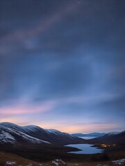 Wall Mural - highland landscape with night sky. ai generated illustration