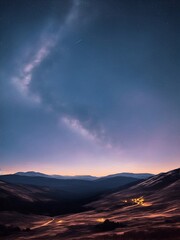 Wall Mural - highland landscape with night sky. ai generated illustration