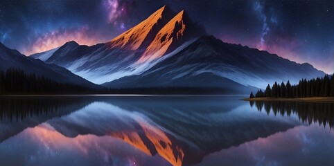 Wall Mural - Highland landscape with night sky. AI generated illustration