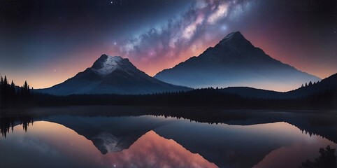 Wall Mural - highland landscape with night sky. ai generated illustration