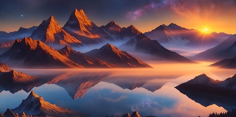 Wall Mural - Highland landscape with night sky. AI generated illustration