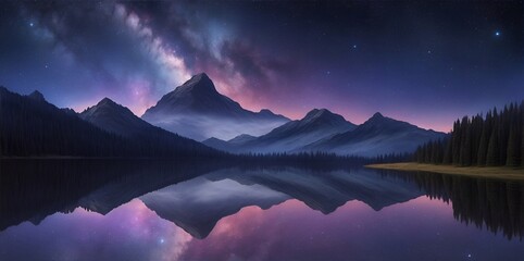 Wall Mural - highland landscape with night sky. ai generated illustration
