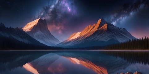 Wall Mural - Highland landscape with night sky. AI generated illustration