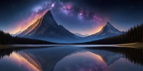 Wall Mural - Highland landscape with night sky. AI generated illustration
