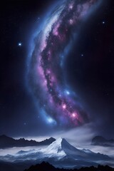 Wall Mural - highland landscape with night sky. ai generated illustration